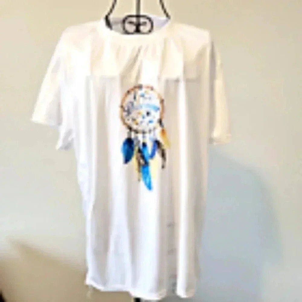 Dream T-shirt Large Women's Dream Catcher White Graphic Tee Short Sleeve